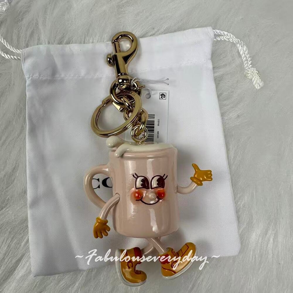 COACH Coffee Cup Bag Charm Lil Miss Jo In Resin With Key Ring NWT - Picture 5 of 6